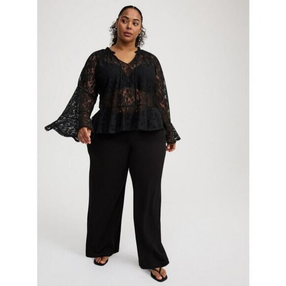 Torrid Lace Peplum Deep Black Long-Sleeve Top Size 2X - Picture 3 of 8